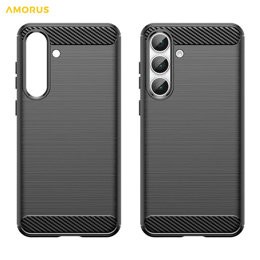 AMORUS For Samsung Galaxy S25 FE Case Carbon Fiber Texture Brushed Protective Phone Cover - Black - 2