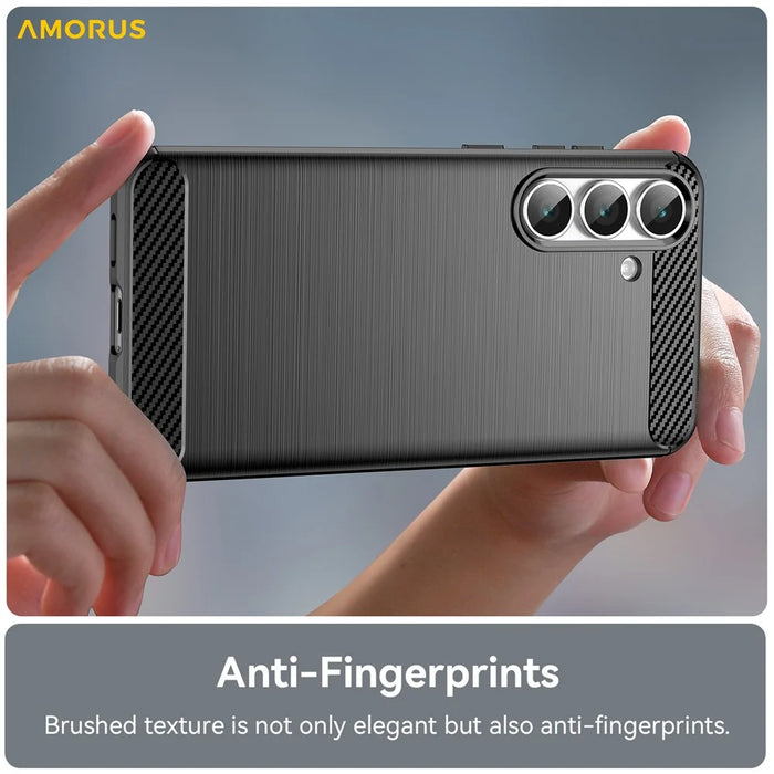 AMORUS For Samsung Galaxy S25 FE Case Carbon Fiber Texture Brushed Protective Phone Cover - Black - 6