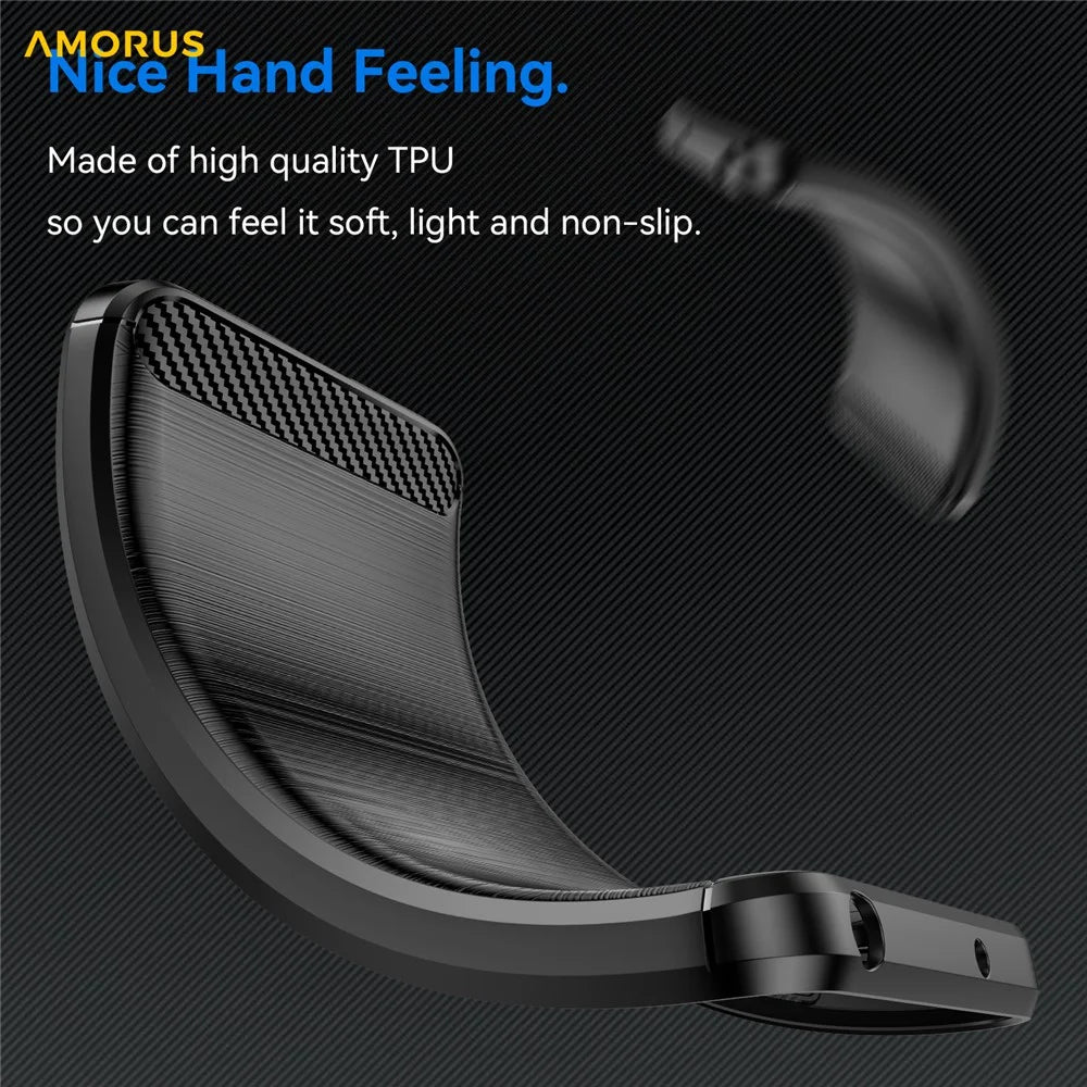 AMORUS For Samsung Galaxy A17 5G / A17 4G / M17 5G / F17 5G Case Carbon Fiber Texture Brushed Protective Phone Cover - Black - 5