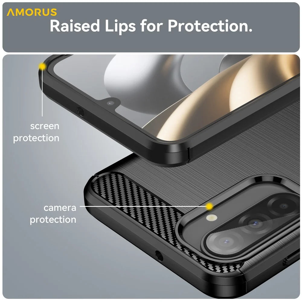 AMORUS For Samsung Galaxy A17 5G / A17 4G / M17 5G / F17 5G Case Carbon Fiber Texture Brushed Protective Phone Cover - Black - 7