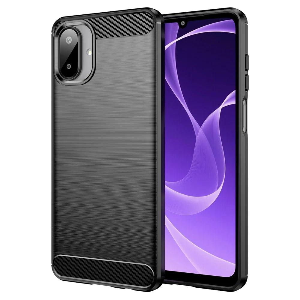 AMORUS For Samsung Galaxy A07 4G Case Carbon Fiber Texture Brushed Protective Phone Cover - Black - 1