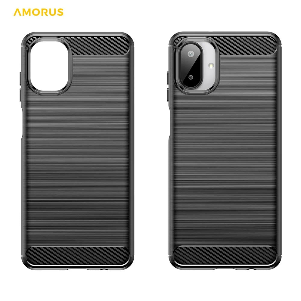 AMORUS For Samsung Galaxy A07 4G Case Carbon Fiber Texture Brushed Protective Phone Cover - Black - 2