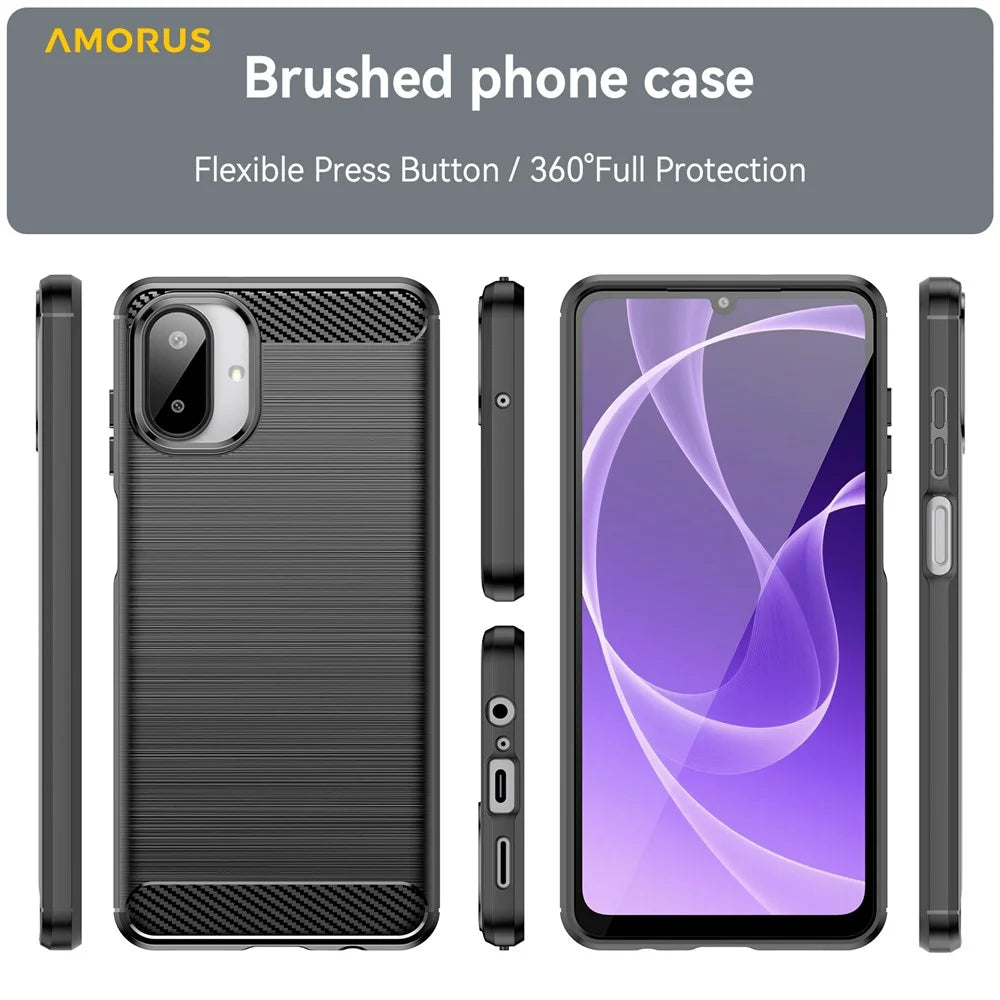 AMORUS For Samsung Galaxy A07 4G Case Carbon Fiber Texture Brushed Protective Phone Cover - Black - 3