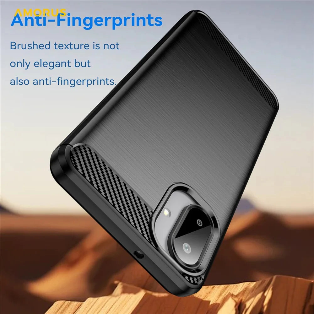 AMORUS For Samsung Galaxy A07 4G Case Carbon Fiber Texture Brushed Protective Phone Cover - Black - 4