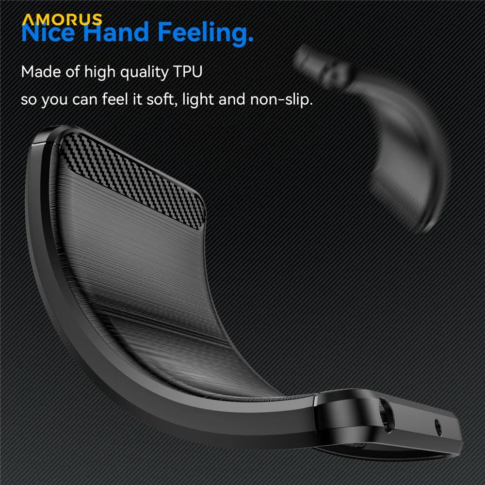 AMORUS For Samsung Galaxy A07 4G Case Carbon Fiber Texture Brushed Protective Phone Cover - Black - 5