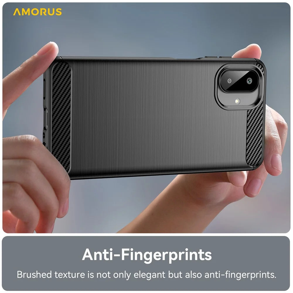AMORUS For Samsung Galaxy A07 4G Case Carbon Fiber Texture Brushed Protective Phone Cover - Black - 6
