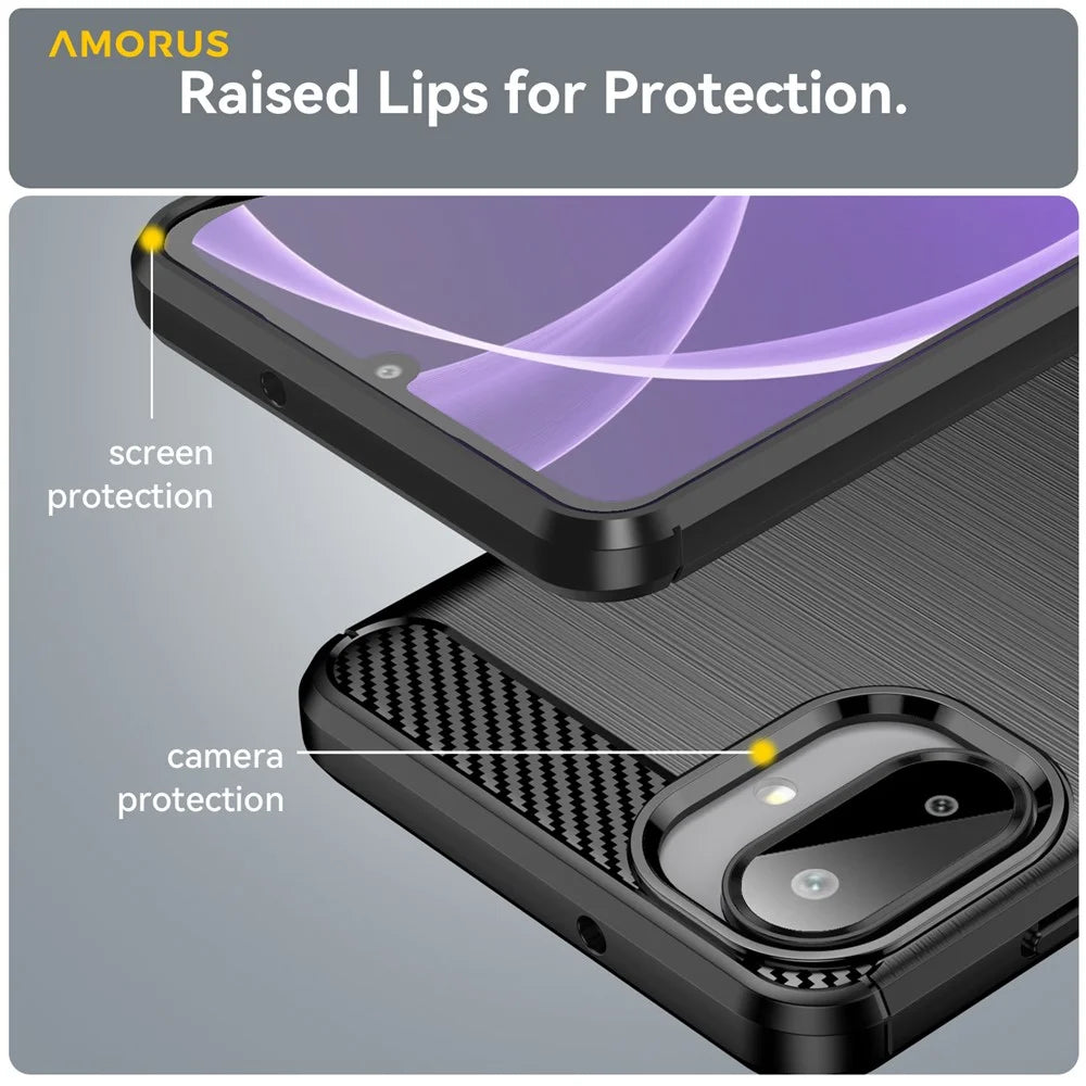 AMORUS For Samsung Galaxy A07 4G Case Carbon Fiber Texture Brushed Protective Phone Cover - Black - 7