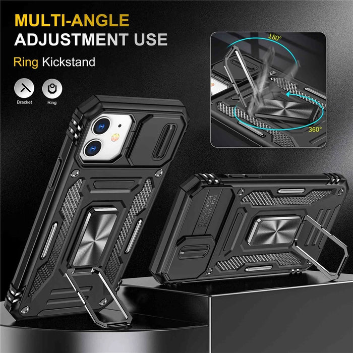 Armor Series for iPhone 11 6.1 inch Anti-scratch Phone Case Kickstand PC + TPU Protective Back Cover with Slide Camera Cover - Black - 4