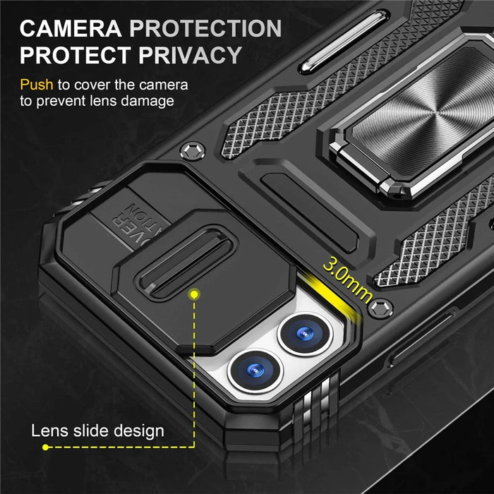 Armor Series for iPhone 11 6.1 inch Anti-scratch Phone Case Kickstand PC + TPU Protective Back Cover with Slide Camera Cover - Black - 5