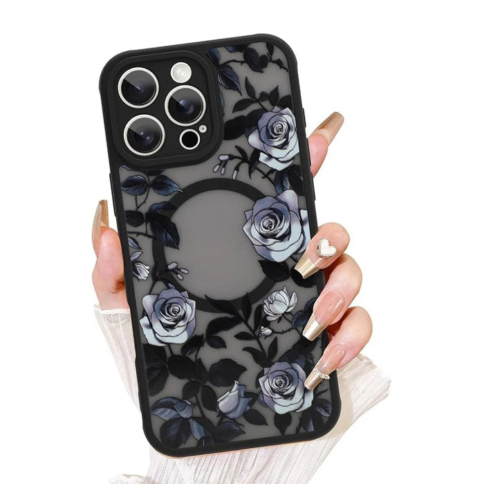 For iPhone 15 Pro Case Compatible with MagSafe Rose Flower Pattern PC + TPU Phone Cover - 1