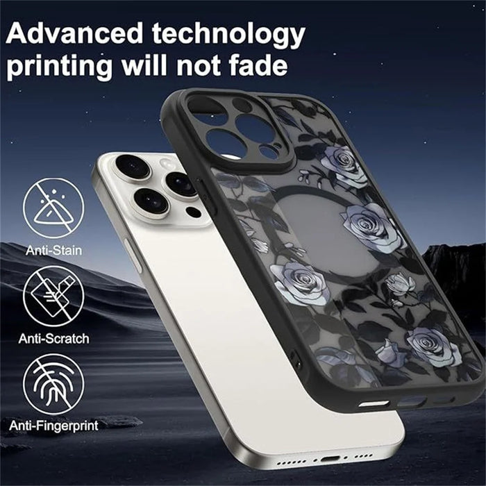 For iPhone 15 Pro Case Compatible with MagSafe Rose Flower Pattern PC + TPU Phone Cover - 2
