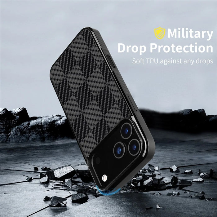 For iPhone 17 Pro Case Compatible with MagSafe Aramid Fiber TPU Shockproof Phone Cover - Square Texture - 4
