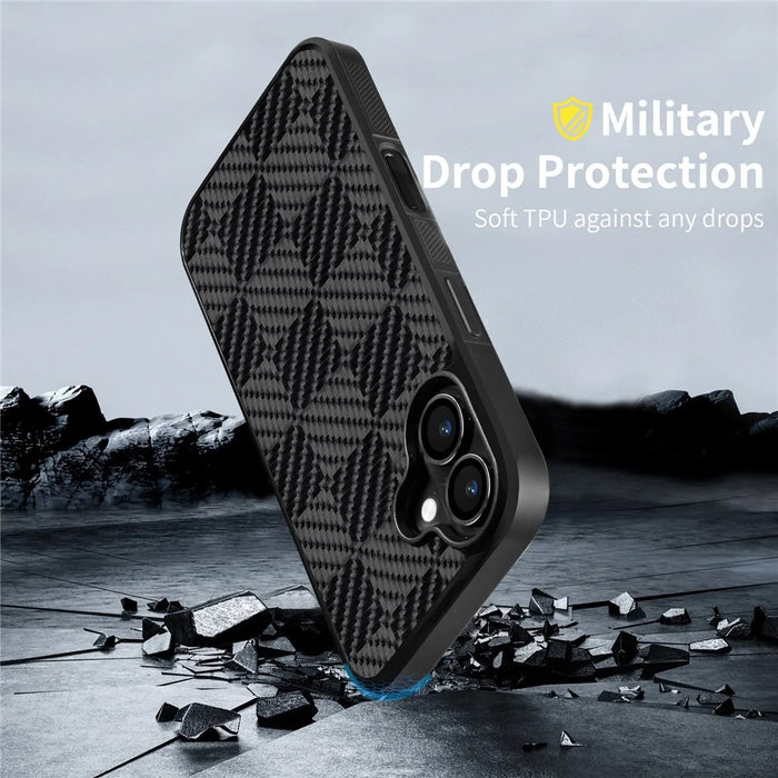 For iPhone 17 Case Compatible with MagSafe Aramid Fiber TPU Shockproof Phone Cover - Square Texture - 4