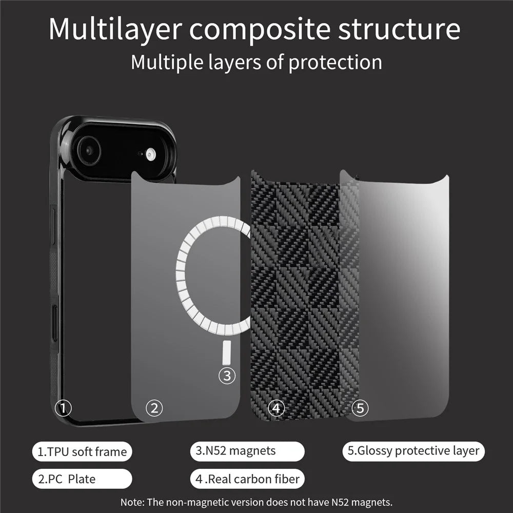 For iPhone Air Case Compatible with MagSafe Aramid Fiber TPU Shockproof Phone Cover - Square Texture - 6