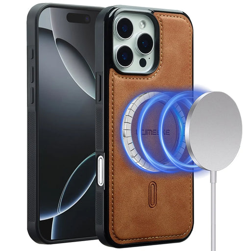 LC.IMEEKE L6 For iPhone 13 Pro Case PU Leather Coated PC TPU Phone Cover Compatible with MagSafe - Brown - 1