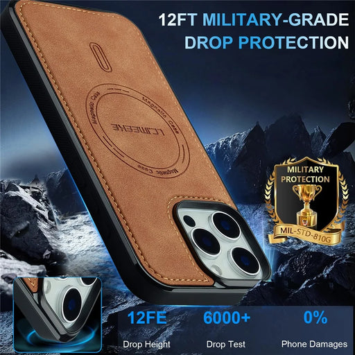 LC.IMEEKE L6 For iPhone 13 Pro Case PU Leather Coated PC TPU Phone Cover Compatible with MagSafe - Brown - 2