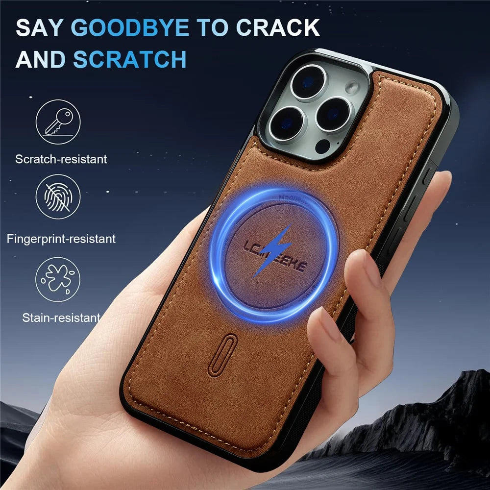 LC.IMEEKE L6 For iPhone 13 Pro Case PU Leather Coated PC TPU Phone Cover Compatible with MagSafe - Brown - 3
