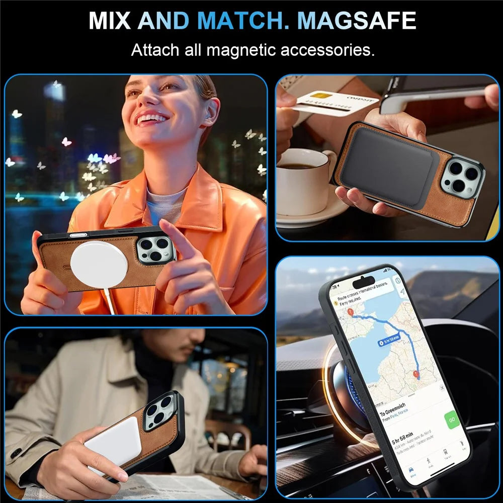 LC.IMEEKE L6 For iPhone 13 Pro Case PU Leather Coated PC TPU Phone Cover Compatible with MagSafe - Brown - 5