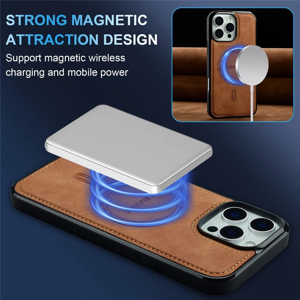 LC.IMEEKE L6 For iPhone 13 Pro Case PU Leather Coated PC TPU Phone Cover Compatible with MagSafe - Brown - 7