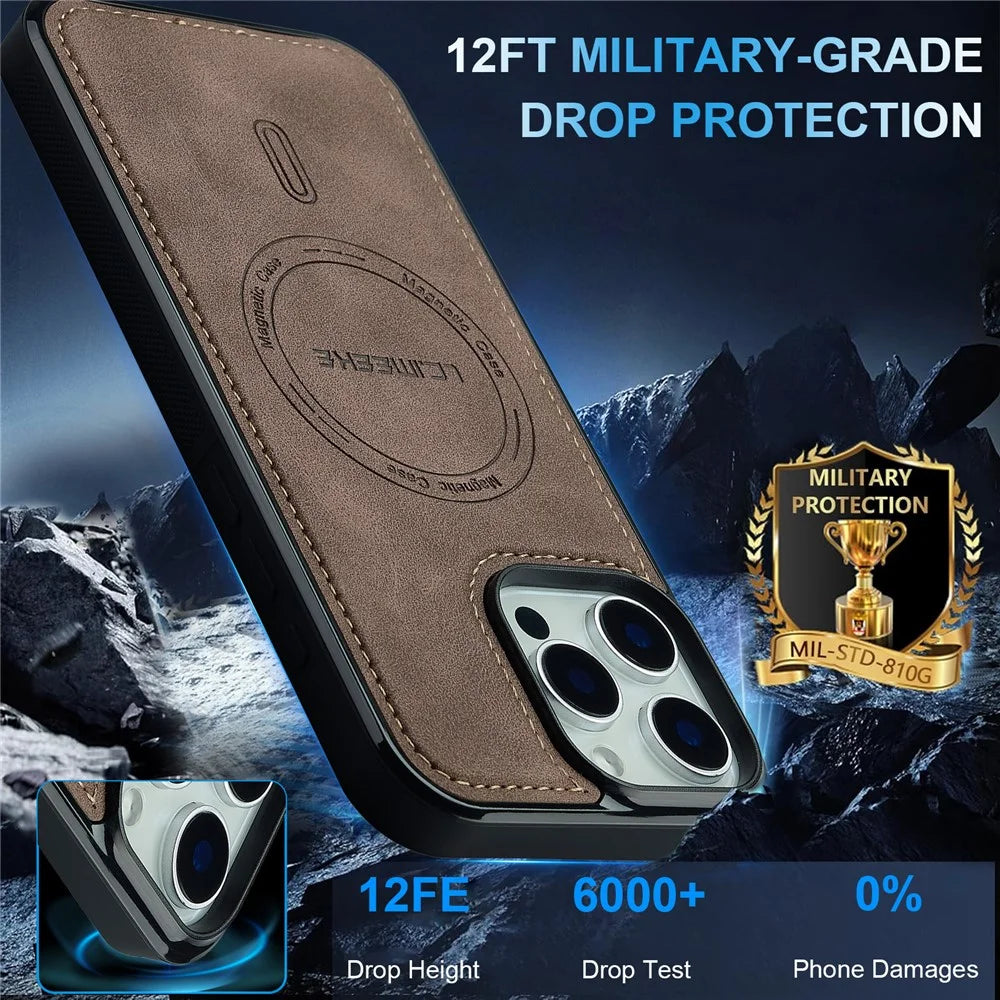 LC.IMEEKE L6 For iPhone 13 Pro Max Case PU Leather Coated PC TPU Phone Cover Compatible with MagSafe - Coffee - 2