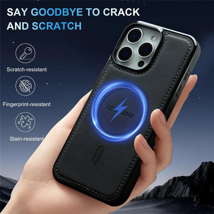 LC.IMEEKE L6 For iPhone 14 Pro Max Case PU Leather Coated PC TPU Phone Cover Compatible with MagSafe - Black - 3