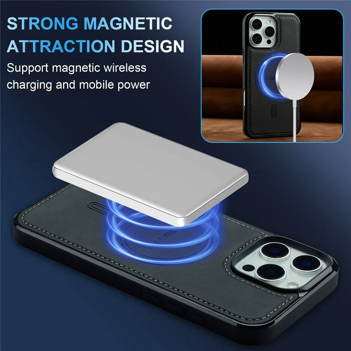 LC.IMEEKE L6 For iPhone 14 Pro Max Case PU Leather Coated PC TPU Phone Cover Compatible with MagSafe - Black - 6