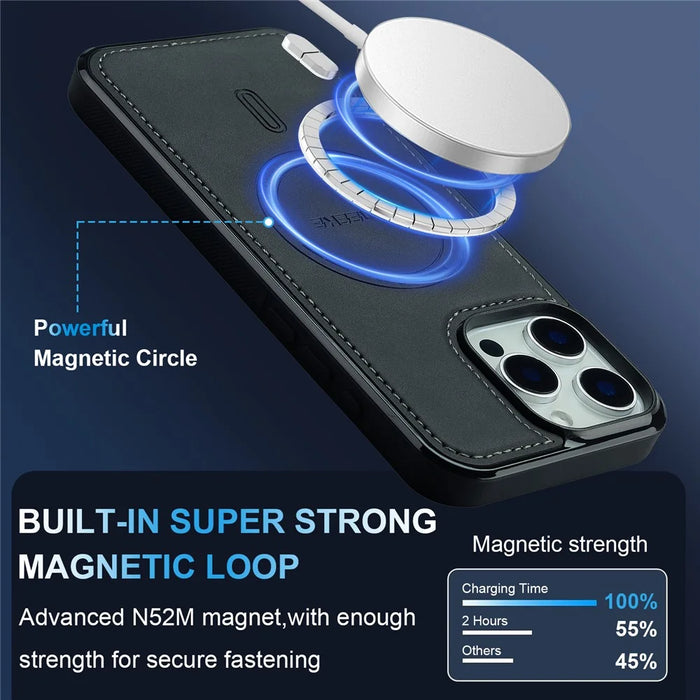 LC.IMEEKE L6 For iPhone 14 Pro Max Case PU Leather Coated PC TPU Phone Cover Compatible with MagSafe - Black - 7