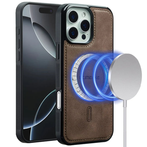 LC.IMEEKE L6 For iPhone 14 Pro Case PU Leather Coated PC TPU Phone Cover Compatible with MagSafe - Coffee - 1