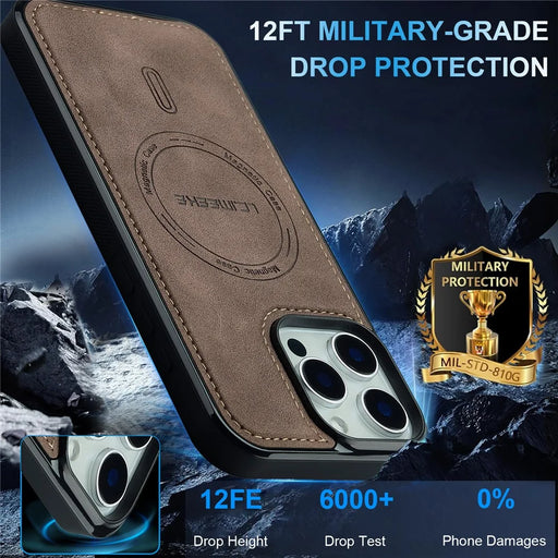 LC.IMEEKE L6 For iPhone 14 Pro Case PU Leather Coated PC TPU Phone Cover Compatible with MagSafe - Coffee - 2