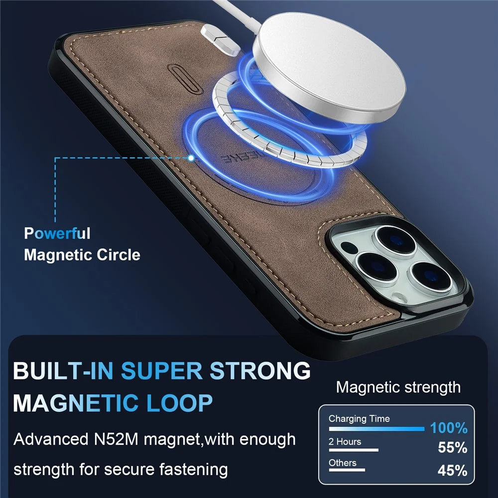 LC.IMEEKE L6 For iPhone 14 Pro Case PU Leather Coated PC TPU Phone Cover Compatible with MagSafe - Coffee - 6