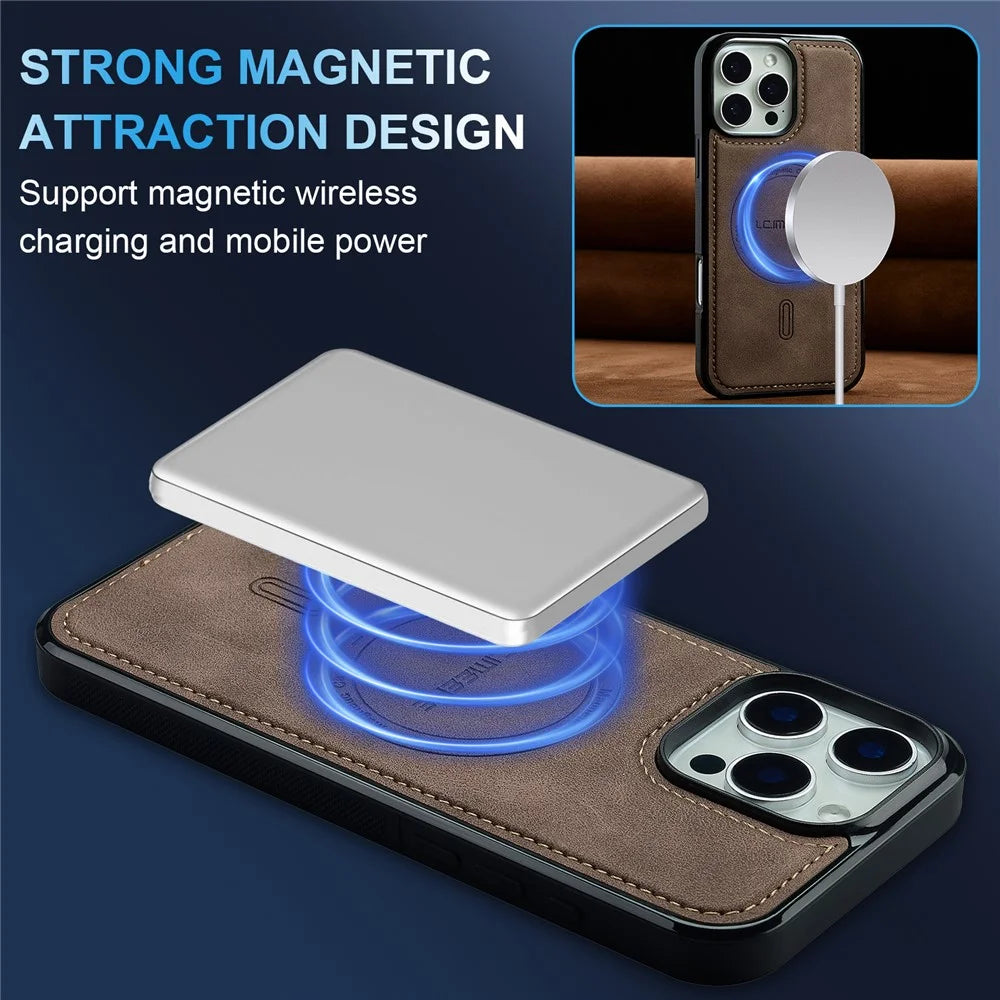 LC.IMEEKE L6 For iPhone 14 Pro Case PU Leather Coated PC TPU Phone Cover Compatible with MagSafe - Coffee - 7