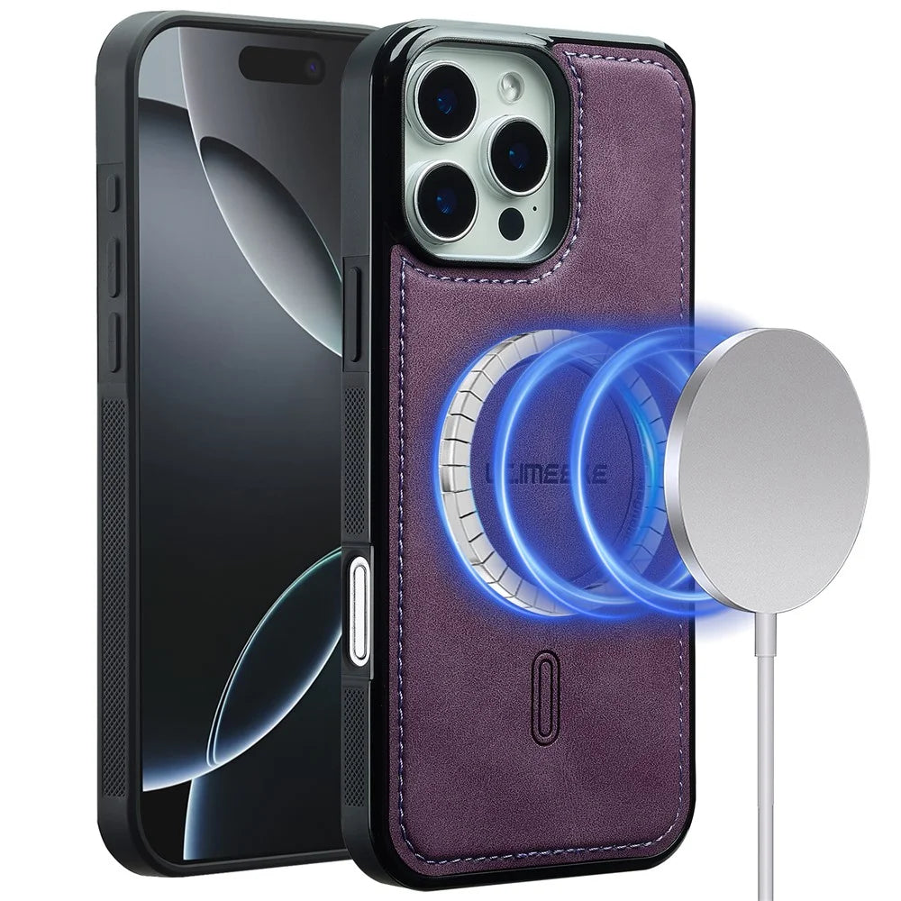 LC.IMEEKE L6 For iPhone 15 Pro Max Case PU Leather Coated PC TPU Phone Cover Compatible with MagSafe - Purple - 1