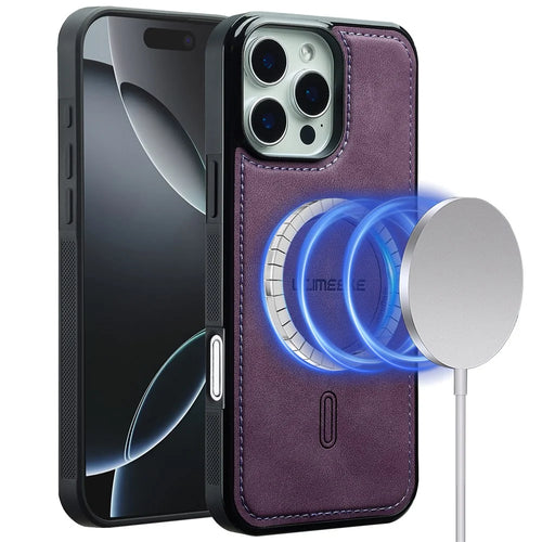 LC.IMEEKE L6 For iPhone 15 Pro Max Case PU Leather Coated PC TPU Phone Cover Compatible with MagSafe - Purple - 1