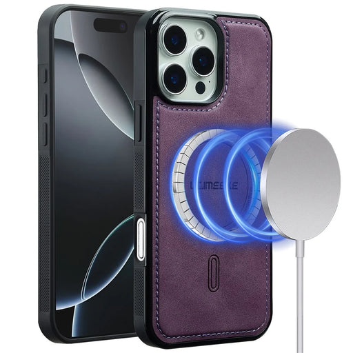 LC.IMEEKE L6 For iPhone 15 Pro Max Case PU Leather Coated PC TPU Phone Cover Compatible with MagSafe - Purple - 1