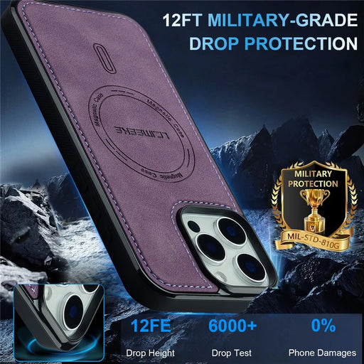 LC.IMEEKE L6 For iPhone 15 Pro Max Case PU Leather Coated PC TPU Phone Cover Compatible with MagSafe - Purple - 2