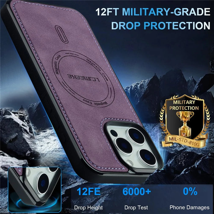 LC.IMEEKE L6 For iPhone 15 Pro Max Case PU Leather Coated PC TPU Phone Cover Compatible with MagSafe - Purple - 2
