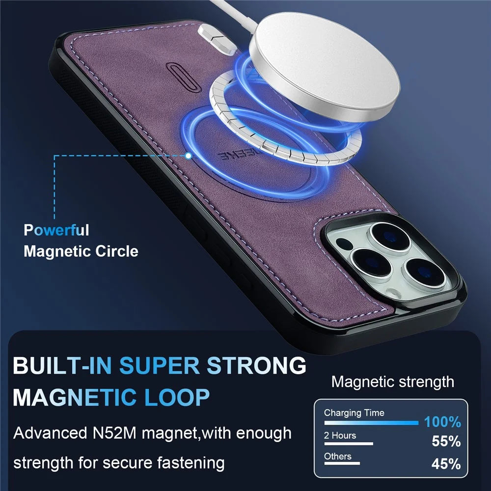 LC.IMEEKE L6 For iPhone 15 Pro Max Case PU Leather Coated PC TPU Phone Cover Compatible with MagSafe - Purple - 6