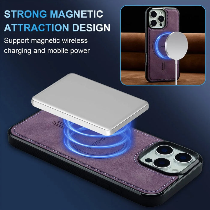 LC.IMEEKE L6 For iPhone 15 Pro Max Case PU Leather Coated PC TPU Phone Cover Compatible with MagSafe - Purple - 7