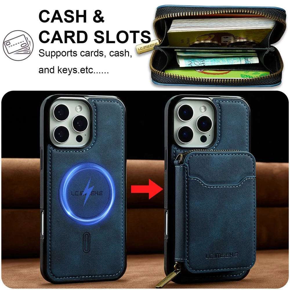 LC.IMEEKE L6 For iPhone 15 Pro Max Magnetic Case Detachable Zipper Wallet Leather Coated PC + TPU Phone Cover - Blue - 4