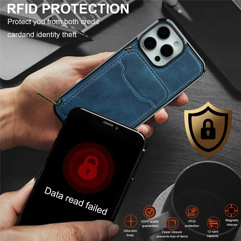 LC.IMEEKE L6 For iPhone 15 Pro Max Magnetic Case Detachable Zipper Wallet Leather Coated PC + TPU Phone Cover - Blue - 7