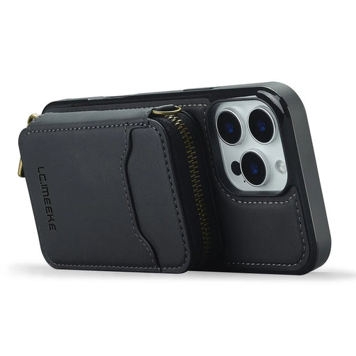 LC.IMEEKE L6 For iPhone 15 Pro Magnetic Case Detachable Zipper Wallet Leather Coated PC + TPU Phone Cover - Black - 2