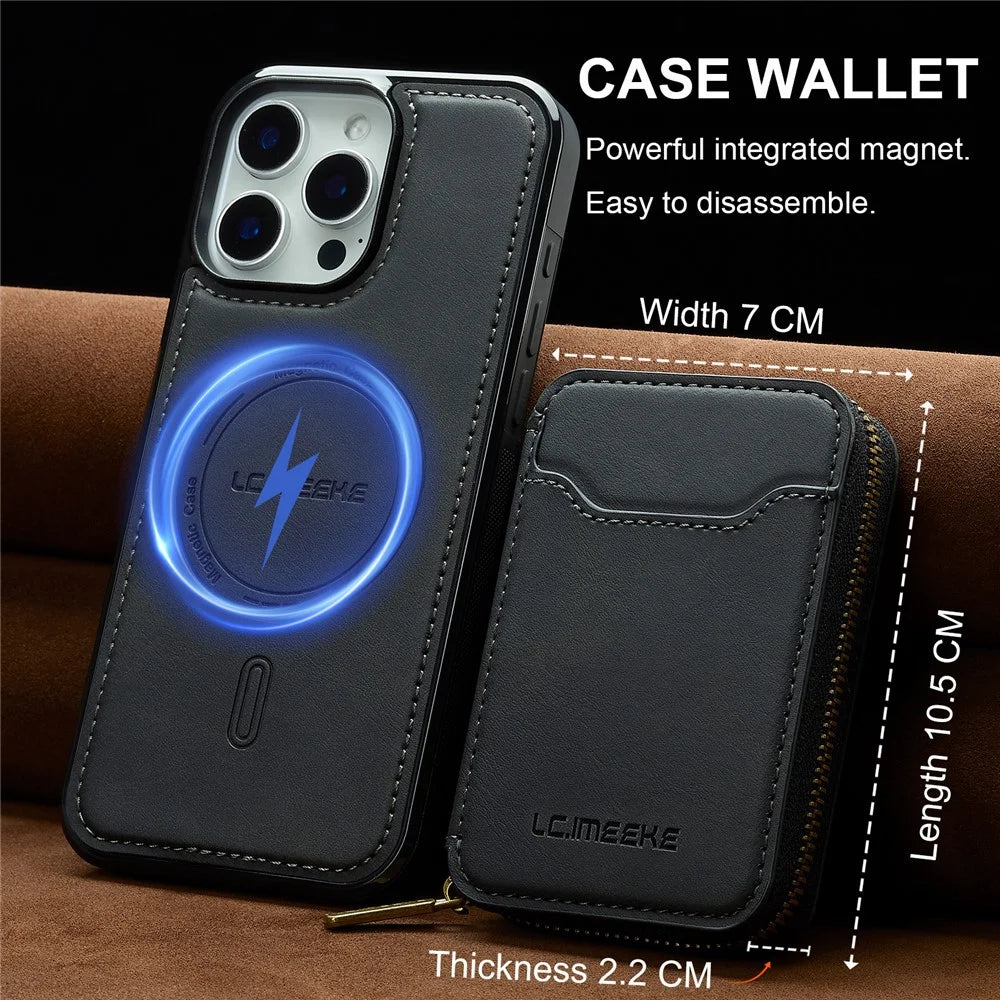 LC.IMEEKE L6 For iPhone 15 Pro Magnetic Case Detachable Zipper Wallet Leather Coated PC + TPU Phone Cover - Black - 5