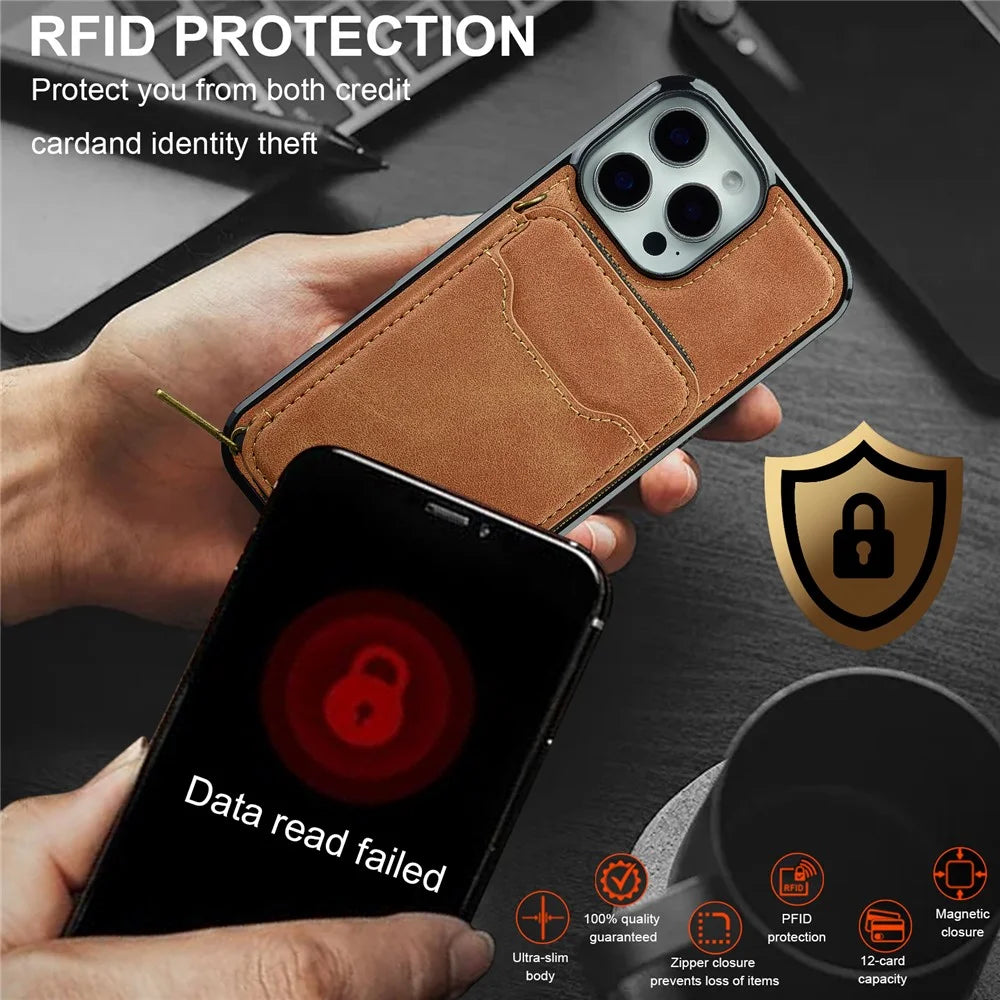 LC.IMEEKE L6 For iPhone 14 Pro Magnetic Case Detachable Zipper Wallet Leather Coated PC + TPU Phone Cover - Brown - 7
