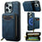 LC.IMEEKE L6 For iPhone 14 Pro Max Magnetic Case Detachable Zipper Wallet Leather Coated PC + TPU Phone Cover - Blue - 1