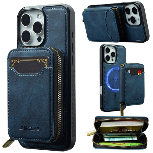 LC.IMEEKE L6 For iPhone 14 Pro Max Magnetic Case Detachable Zipper Wallet Leather Coated PC + TPU Phone Cover - Blue - 1
