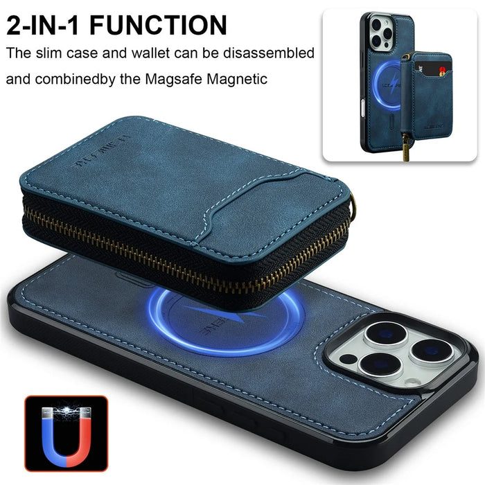 LC.IMEEKE L6 For iPhone 14 Pro Max Magnetic Case Detachable Zipper Wallet Leather Coated PC + TPU Phone Cover - Blue - 3