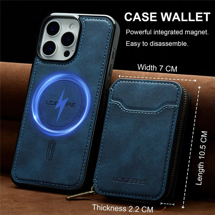 LC.IMEEKE L6 For iPhone 14 Pro Max Magnetic Case Detachable Zipper Wallet Leather Coated PC + TPU Phone Cover - Blue - 5