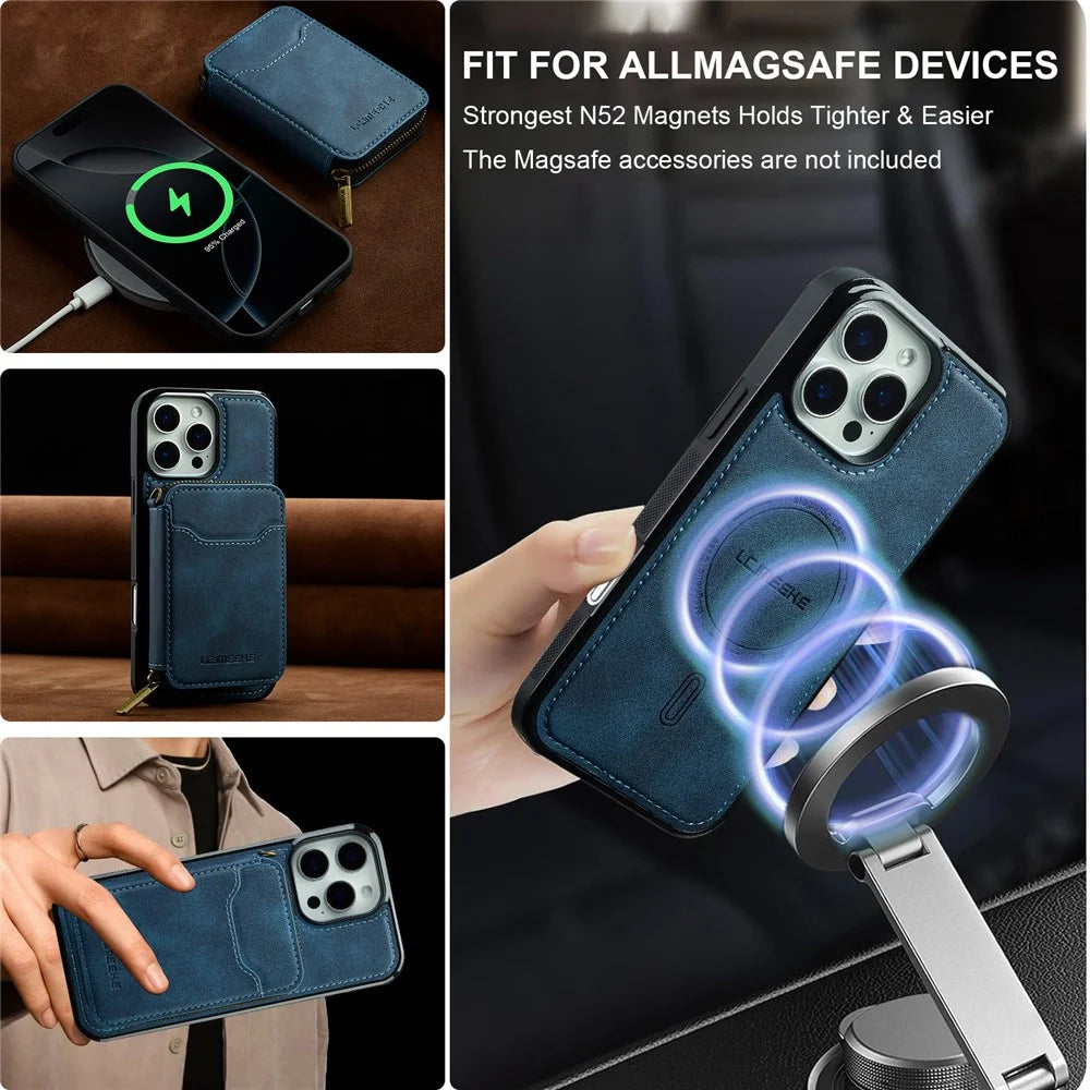 LC.IMEEKE L6 For iPhone 14 Pro Max Magnetic Case Detachable Zipper Wallet Leather Coated PC + TPU Phone Cover - Blue - 6