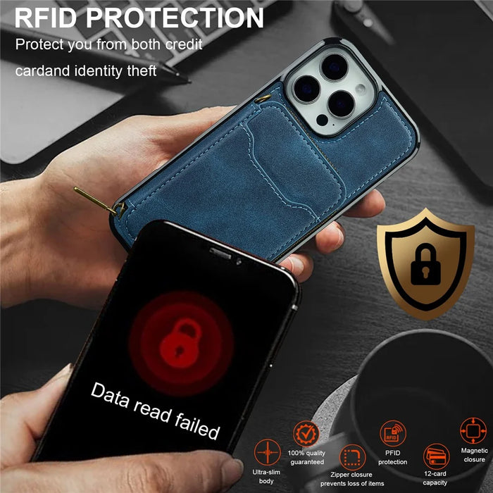 LC.IMEEKE L6 For iPhone 14 Pro Max Magnetic Case Detachable Zipper Wallet Leather Coated PC + TPU Phone Cover - Blue - 7
