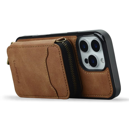 LC.IMEEKE L6 For iPhone 13 Pro Max Magnetic Case Detachable Zipper Wallet Leather Coated PC + TPU Phone Cover - Brown - 2